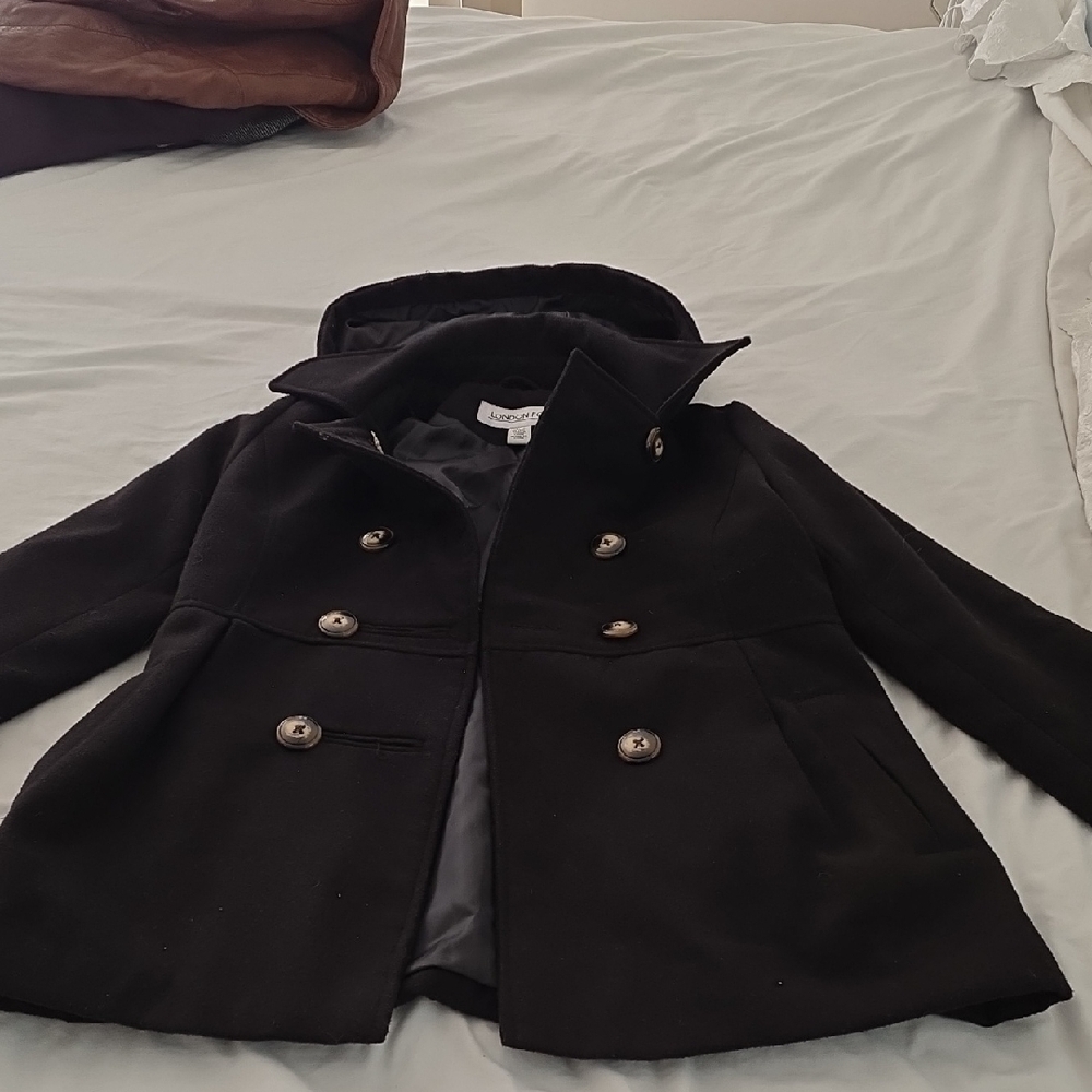 London Fog Black Double-Breasted Peacoat